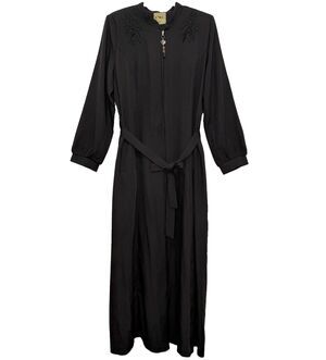 EVA Collection Black Beaded Maxi Dress Modest Zip Front Belted Turkey Large